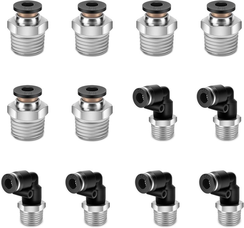 cnaodun 12 Pcs Push to Connect Fittings 5/32 Inch Tube OD x 1/4 Inch NPT Thread Pneumatic Male Straight and Elbow Quick Connect Air line fittings - Image 1